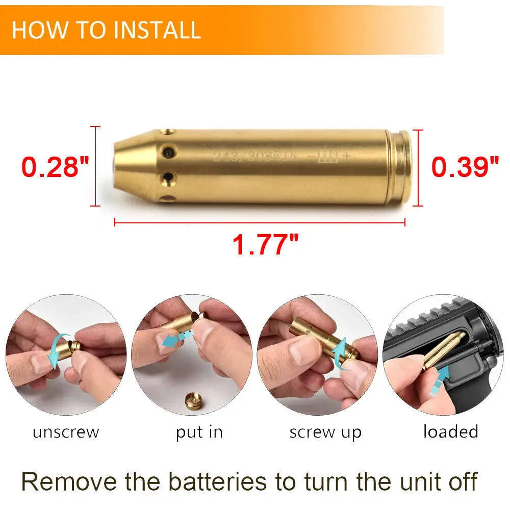 STONESKY 243/308WIN Brass Boresighter Cartridge Green Laser Bore Sighter .243 .308 Laser Bore Sight Battery