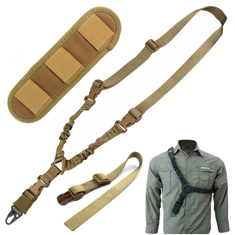 STONESKY Single One Point Bungee Gun Rifle Sling w/ Shoulder Pad+QD HK Clip+Swivels Strap for Hunting