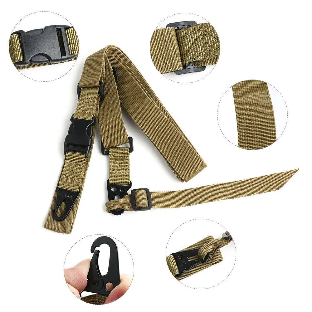 STONESKY Three Point Rifle Sling Tactical Gun Sling Military 3 Point Bungee Brown Gun Strap