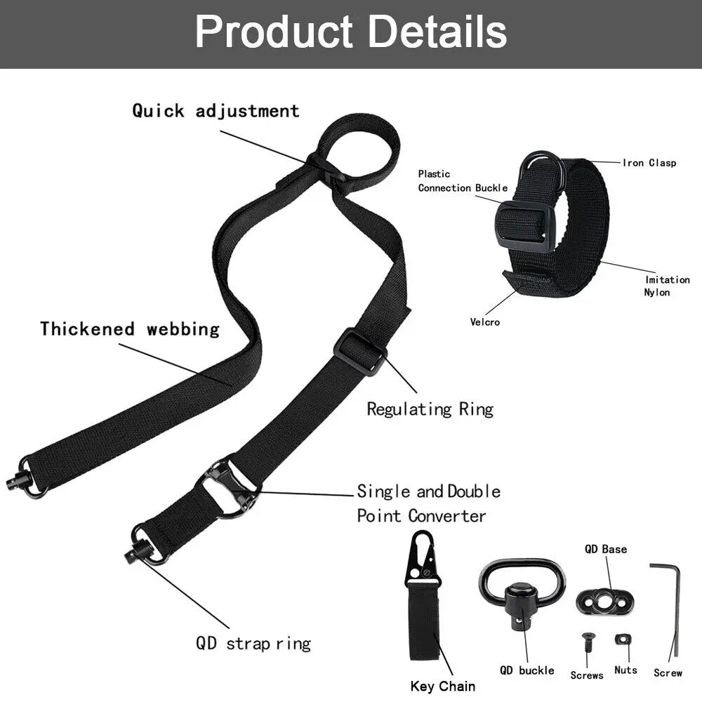 STONESKY Rifle Sling 2 Point Multi Mission Rifle Sling Quick Adjust Gun Strap W/ QD Swivels + D Ring