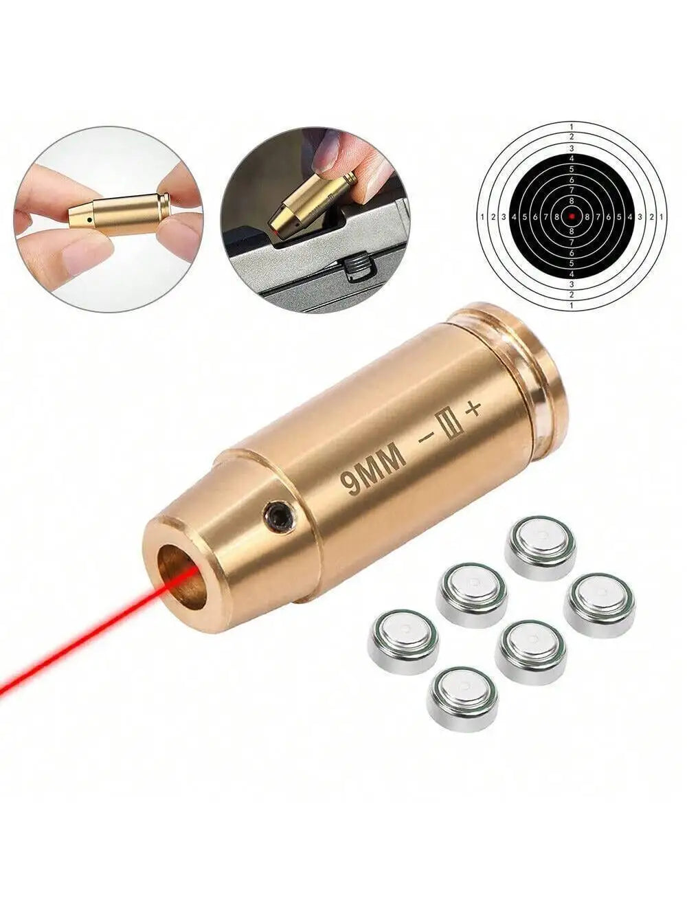 STONESKY High Accuracy CAL 9mm Red Laser Bore Sight Cartridge Bullet Shap Boresighter With 6 Batteries