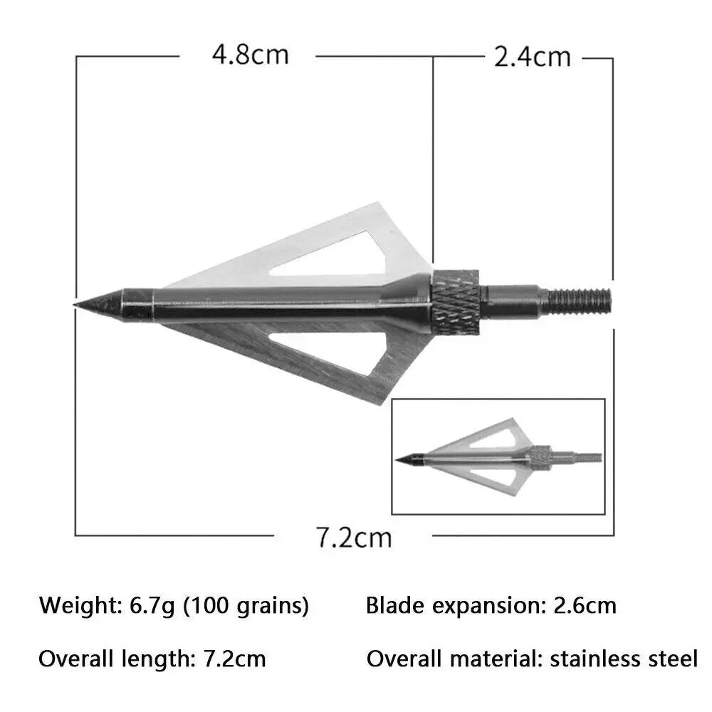 STONESKY 12Pcs Broad Heads 3 Blade Arrowheads Arrows Hunting Archery 100 Grain W/ Box archery bow