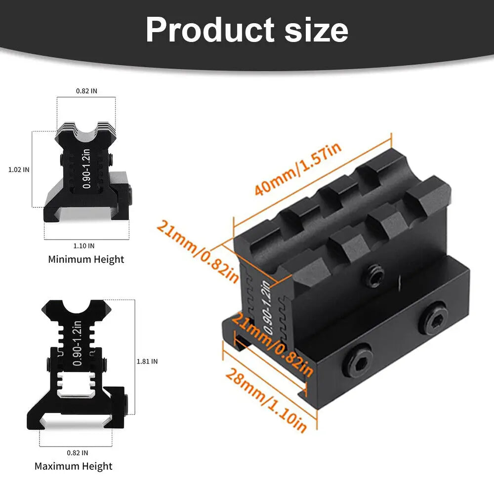 STONESKY Adjustable Height Picatinny Riser Mount 3 Slot 0.9-1.2in Raise for Red Dot Scope with Quick Release