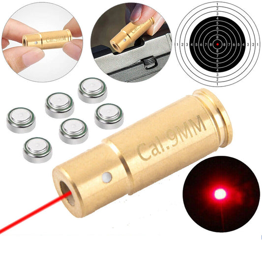 STONESKY CAL 9mm Red Laser Bore Sight Cartridge Bullet Shap Boresighter w/ 6 Batteries US