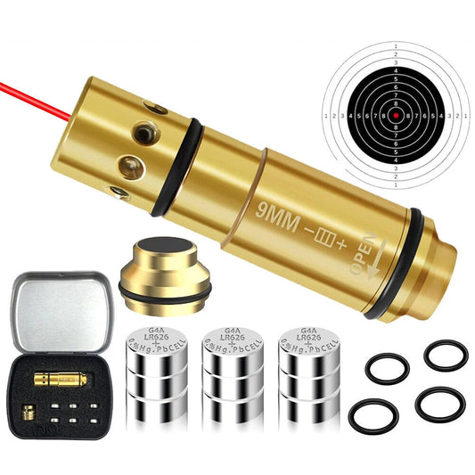 STONESKY 9mm Red Laser Bore Sight Cartridge Shooting Training Boresighter w/ 9Pcs Battery night vision scope