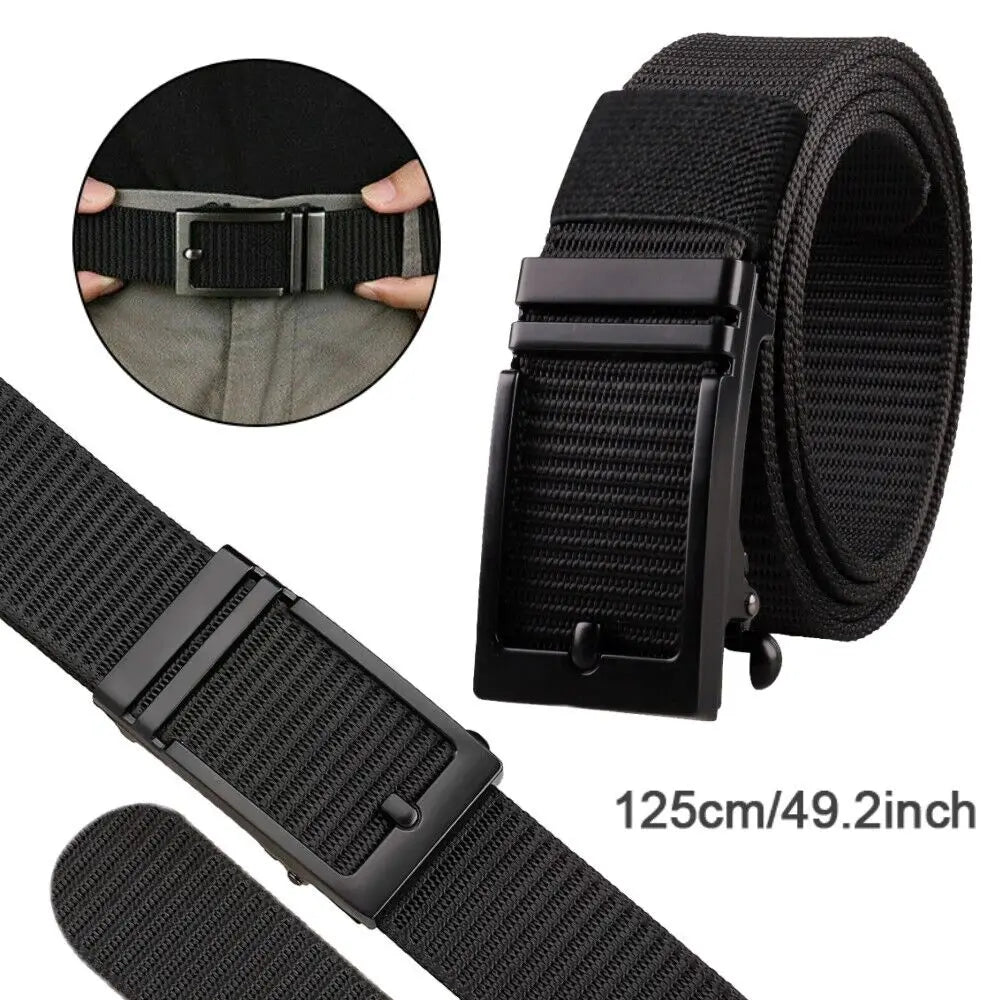 STONESKY 49.2" Men's Belt Adjustable Alloy Buckle Canvas Belt Quick Release Belt Slide Buckle Black