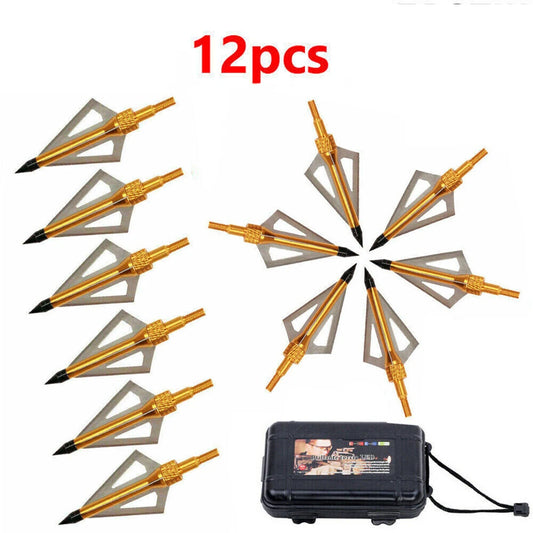 STONESKY Hunting Bow Archery 3 Blade 100 grain Crossed Broadhead Arrow Point Tips w/Box archery accessories