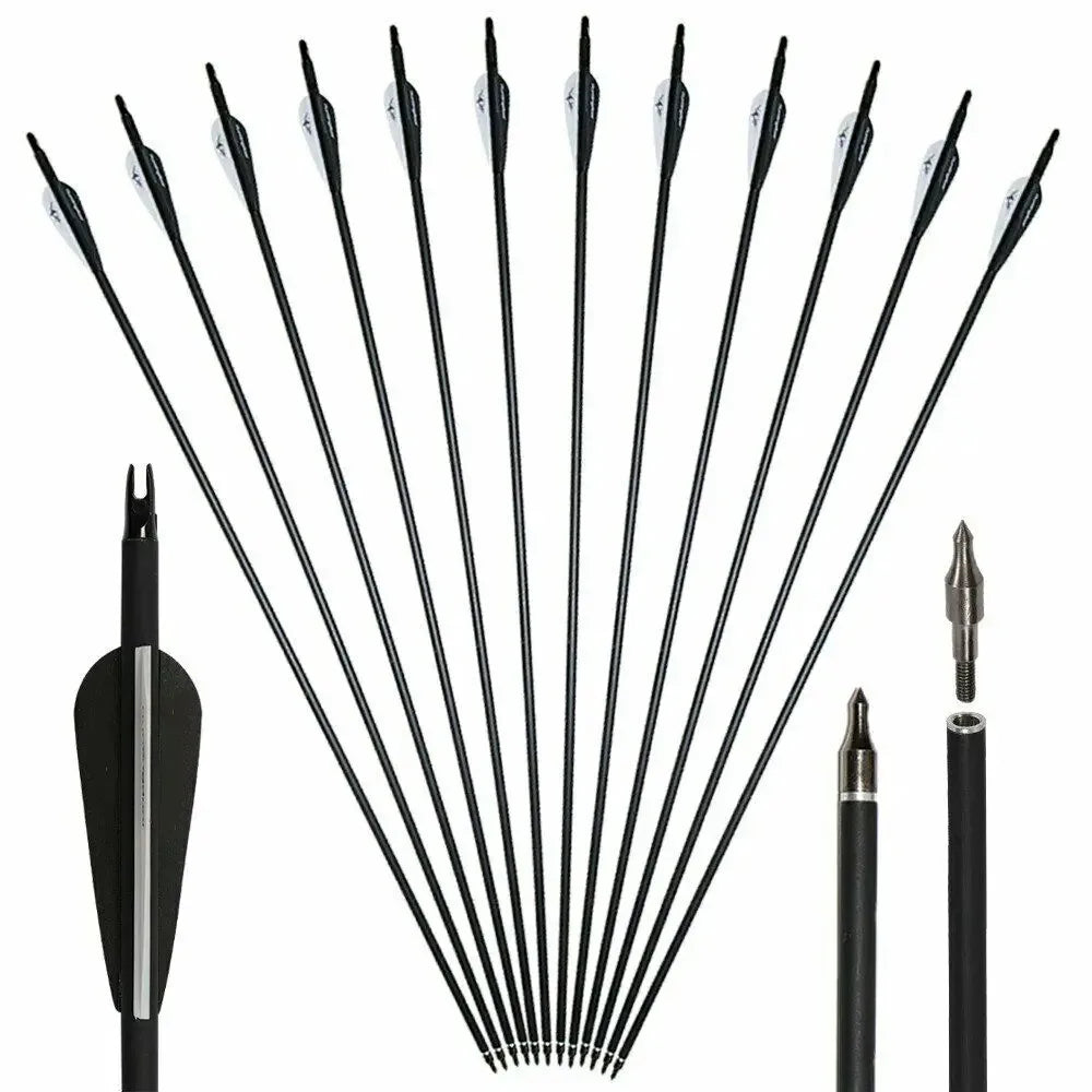 STONESKY High-quality Riflescopes for Precise Hunting -12Pcs 30-Inch Fiberglass Arrows Archery Spine 500 OD 8mm for Recurve/Compound Bow