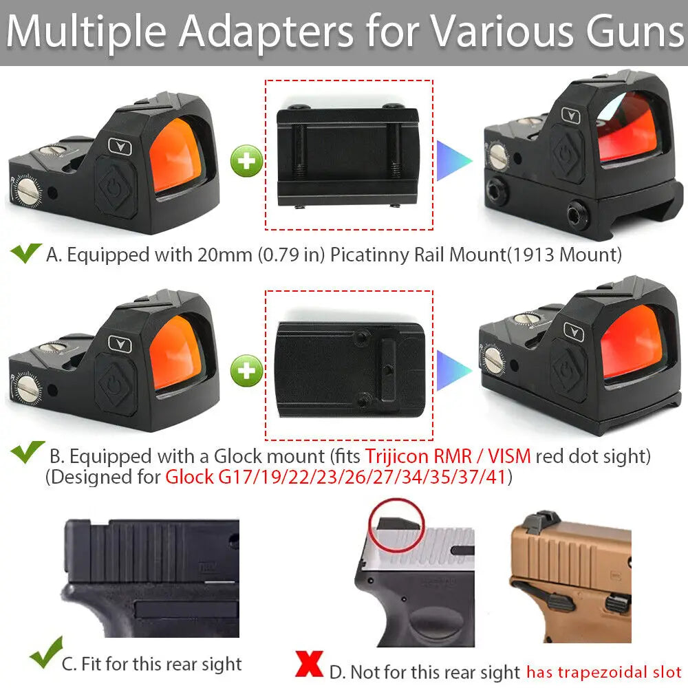 STONESKY RIFLE/2 MOA Shake Awake Optic Reflex Red Dot Sight for Hunting with Glock 17 MOS RMR Cut Base