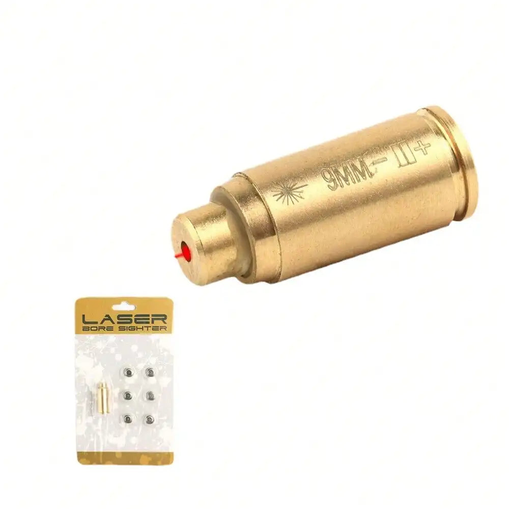 STONESKY Brass CAL 9mm Red Laser Bore Sight Cartridge Bullet Shap Boresighter w/6 Battery