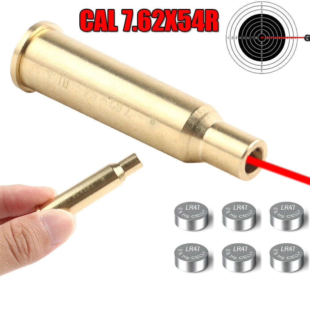 STONESKY CAL 7.62X54R Red Laser Bore Sight Cartridge Dry Fire Shooting Boresight W/ 6Pcs Battery