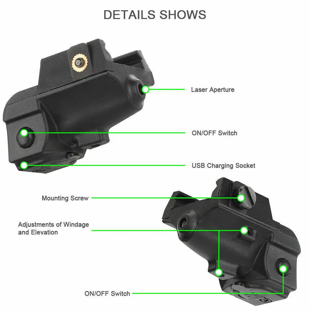 STONESKY Tactical Green Laser Sigh Pistol Gun Glock Pointer USB Rechargeable Beam 17 18c 19 21 26