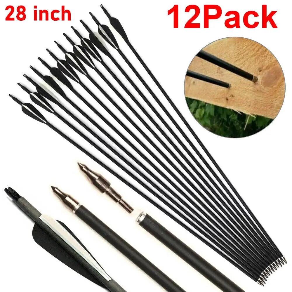 STONESKY 12x 28 inch Carbon Arrows OD 7.8mm Spine 500 Archery Target Practice For Youth Bows Outdoor