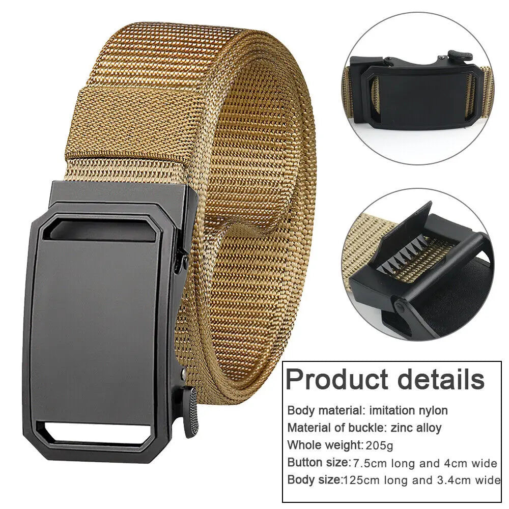 STONESKY Nylon Ratchet Belt for Men Belt Alloy Automatic Buckle Adjustable Belt Quick Release Brown