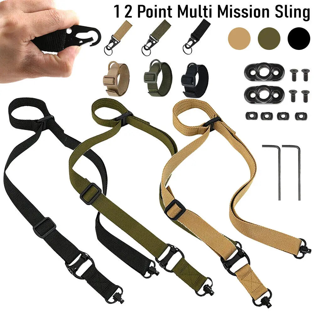 STONESKY Rifle Sling 2 Point Multi Mission Rifle Sling Quick Adjust Gun Strap W/ QD Swivels + D Ring