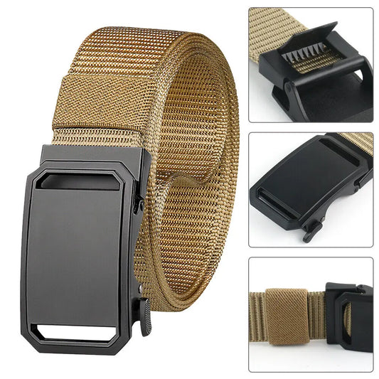 STONESKY Nylon Ratchet Belt for Men Belt Alloy Automatic Buckle Adjustable Belt Quick Release Brown