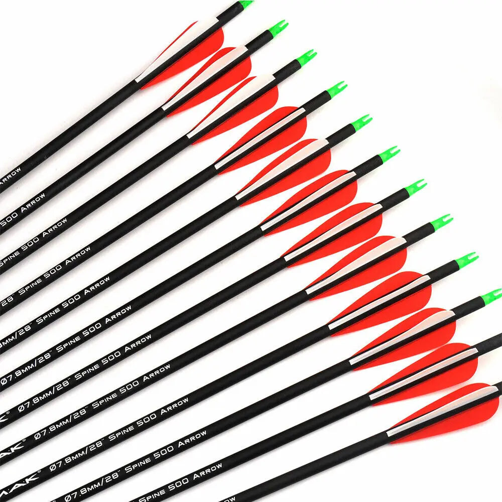 STONESKY 12Pcs 28" Carbon Arrows SP500 OD7.8mm Archery Hunting For Compound & Recurve Bow USA