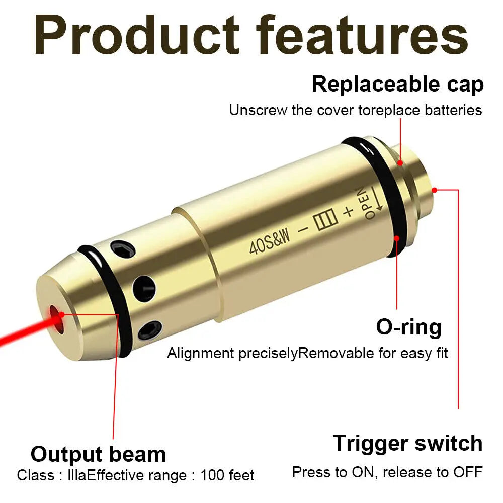 STONESKY 40S&W Red Laser Bore Sight Cartridge Shooting Training Boresighter & 9 Battery for Riflescopes