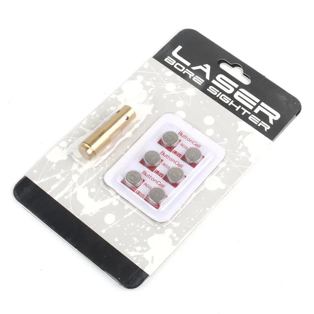 STONESKY Brass CAL 9mm Red Laser Bore Sight Magwell Bullet Shap Boresighter 6pc Batteries hunting