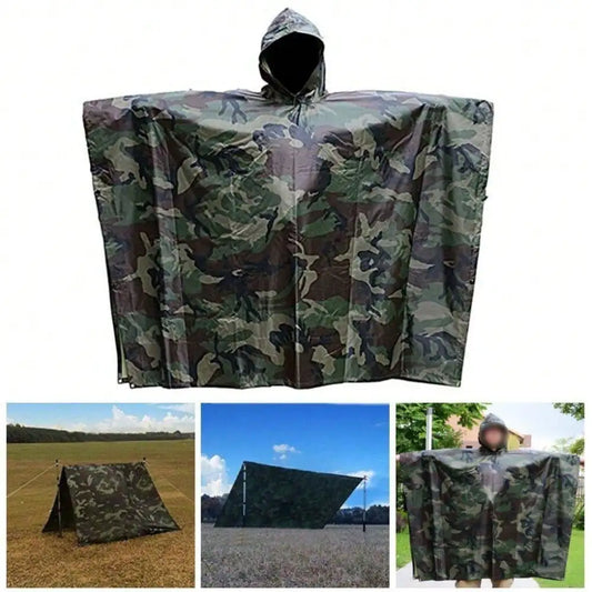 STONESKY New US Woodland Ripstop Wet Weather Camo Raincoat Poncho For Camping Hiking