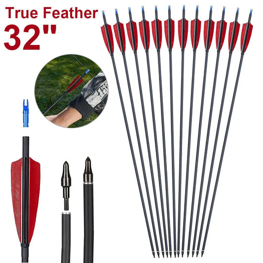 STONESKY 12Pcs 32" Carbon Arrows Archery Hunting Real Turkey Feather For Compound &Recurve Bows