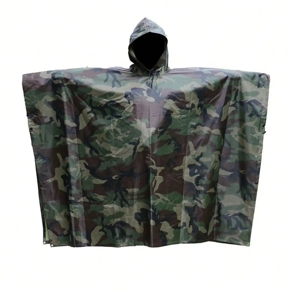 STONESKY New US Woodland Ripstop Wet Weather Camo Raincoat Poncho For Camping Hiking