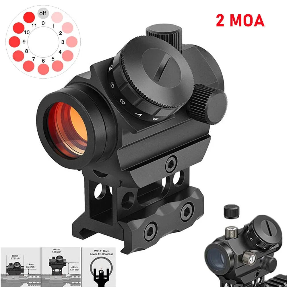 STONESKY Professional Mini Riflescope 2MOA Red Dot Sight with 1 inch Riser Mount for Precise Shooting