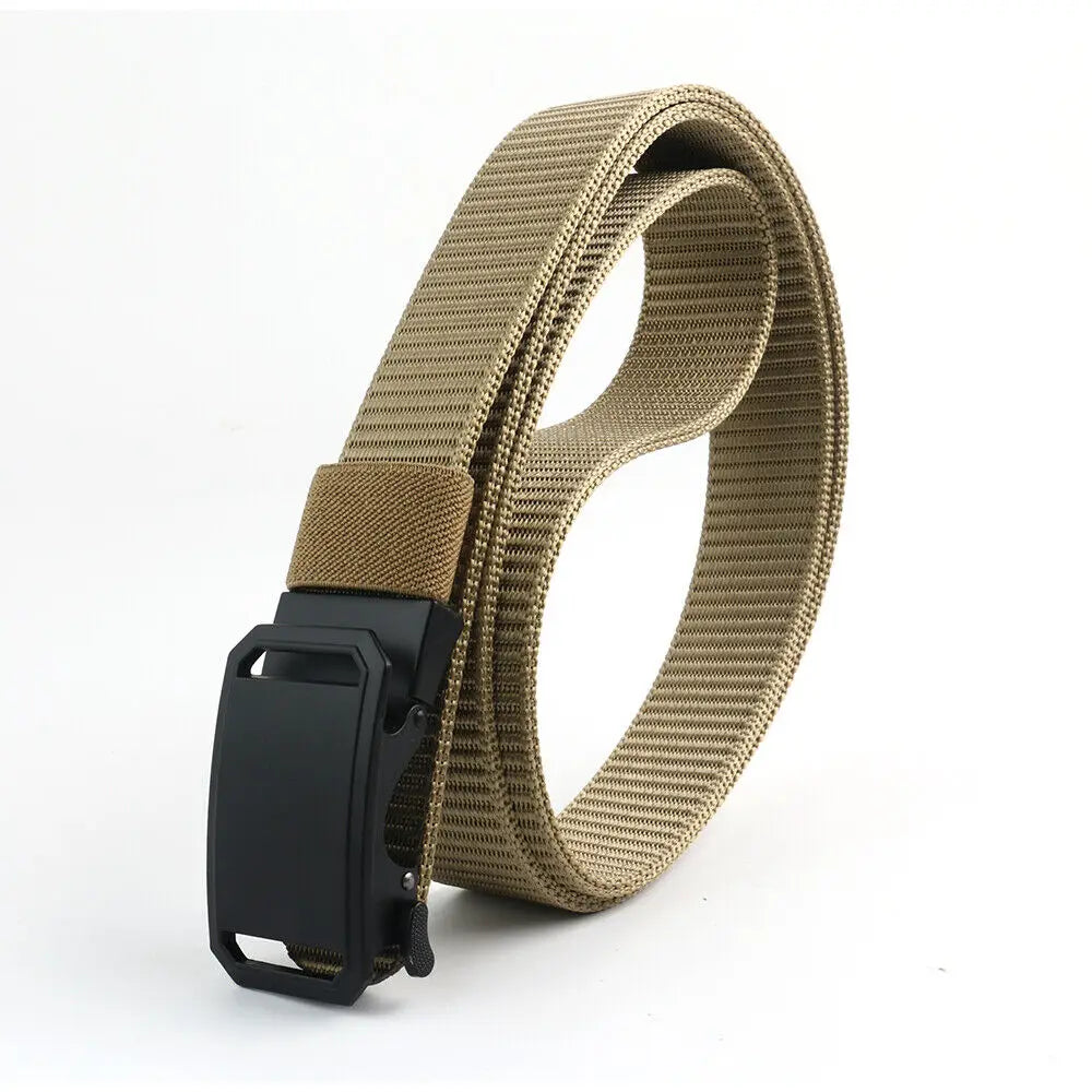 STONESKY Nylon Ratchet Belt for Men Belt Alloy Automatic Buckle Adjustable Belt Quick Release Brown