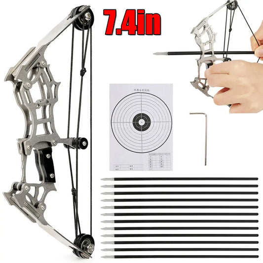 StoneSky 7.4in Mini Compound Bow Kit Arrows Target Shooting Archery Bow w/ 12 Pcs Arrows hunting