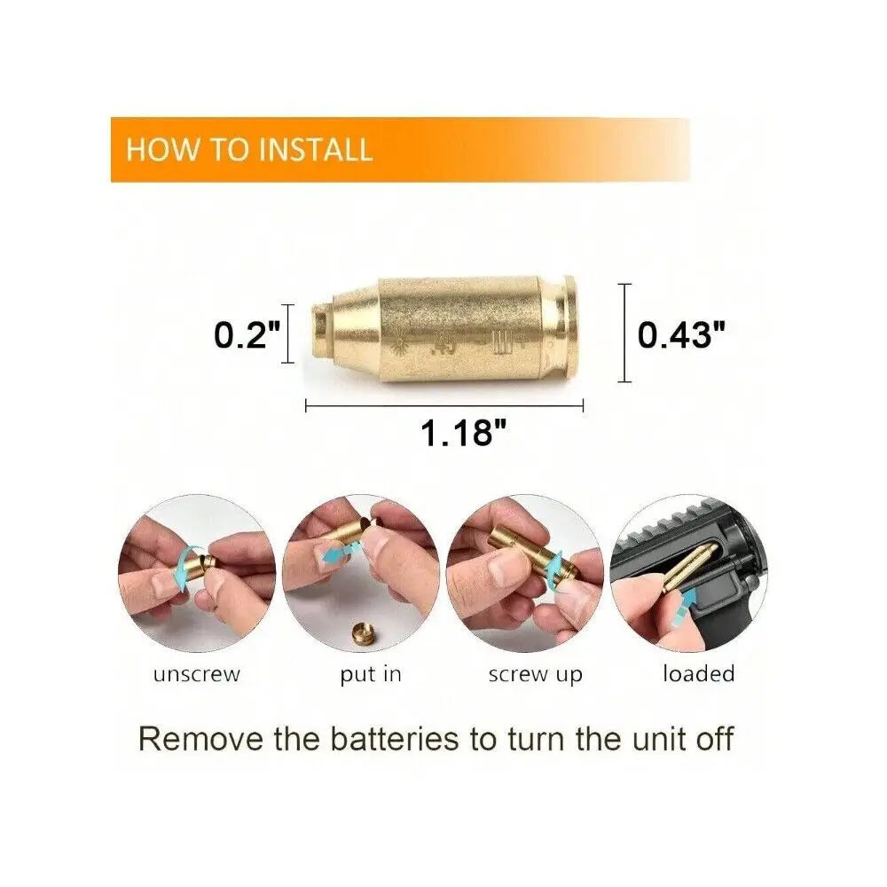 STONESKY .45 Bore sighter Brass Sighter Boresight Cartridge Brass Boresighter with Batteries