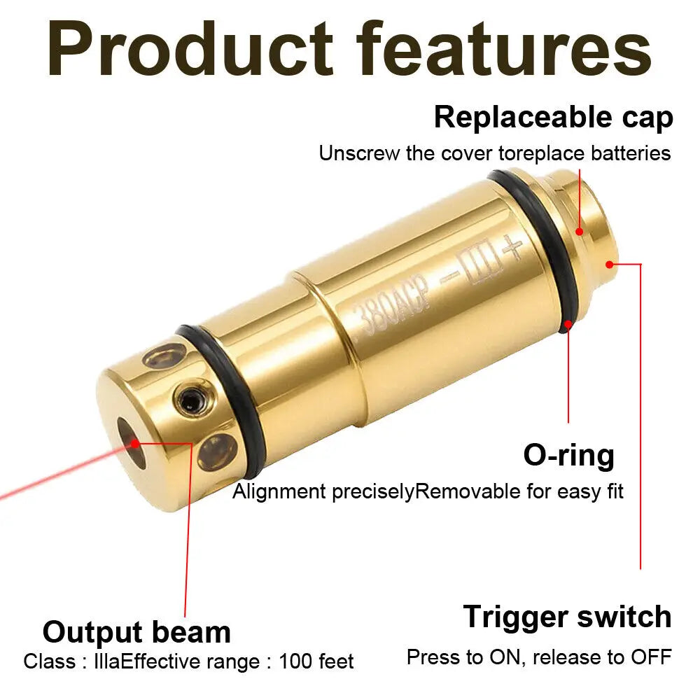 STONESKY .380ACP Red Laser Bore Sight Cartridge Dry Fire Shooting Training Boresight Simulator