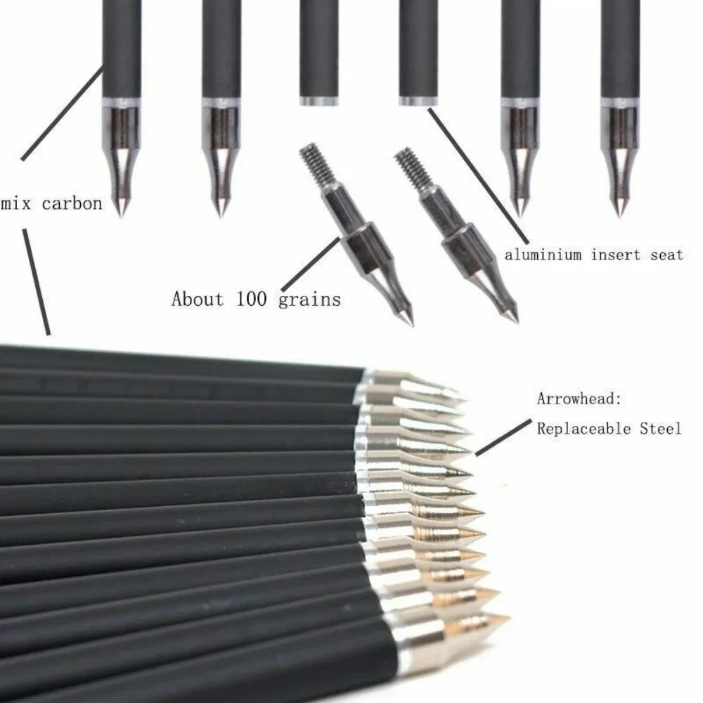 STONESKY 12Pcs Carbon 20inch Crossbow Bolts Hunting Arrow Half Moon Nocks 8.8mm OD Shaft Shooting