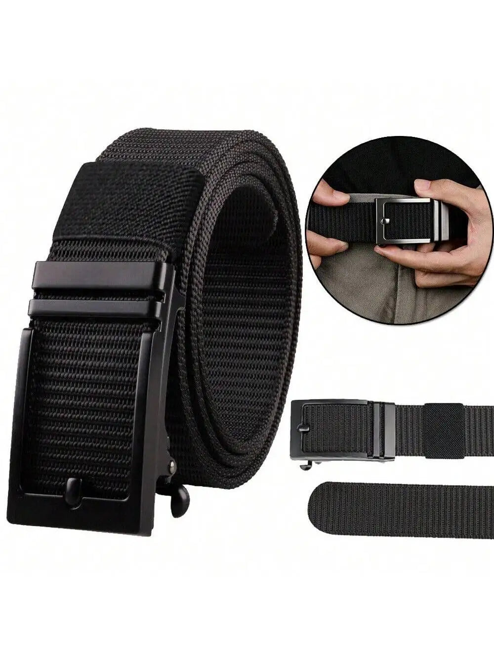 STONESKY 49.2" Men's Belt Adjustable Alloy Buckle Canvas Belt Quick Release Belt Slide Buckle Black