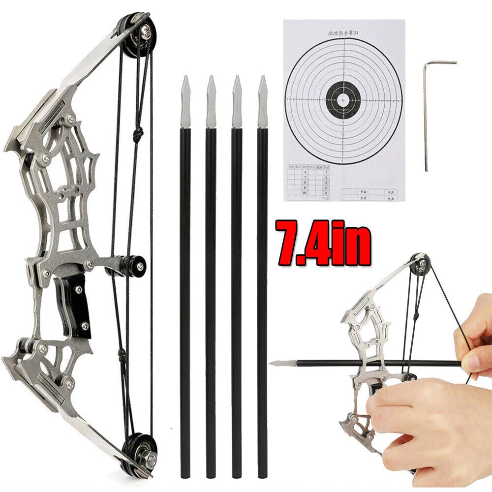 STONESKY 7.4in Mini Compound Bow Kit Arrows Target Shooting Archery Bow w/ 4 Pcs Arrows hunting bow