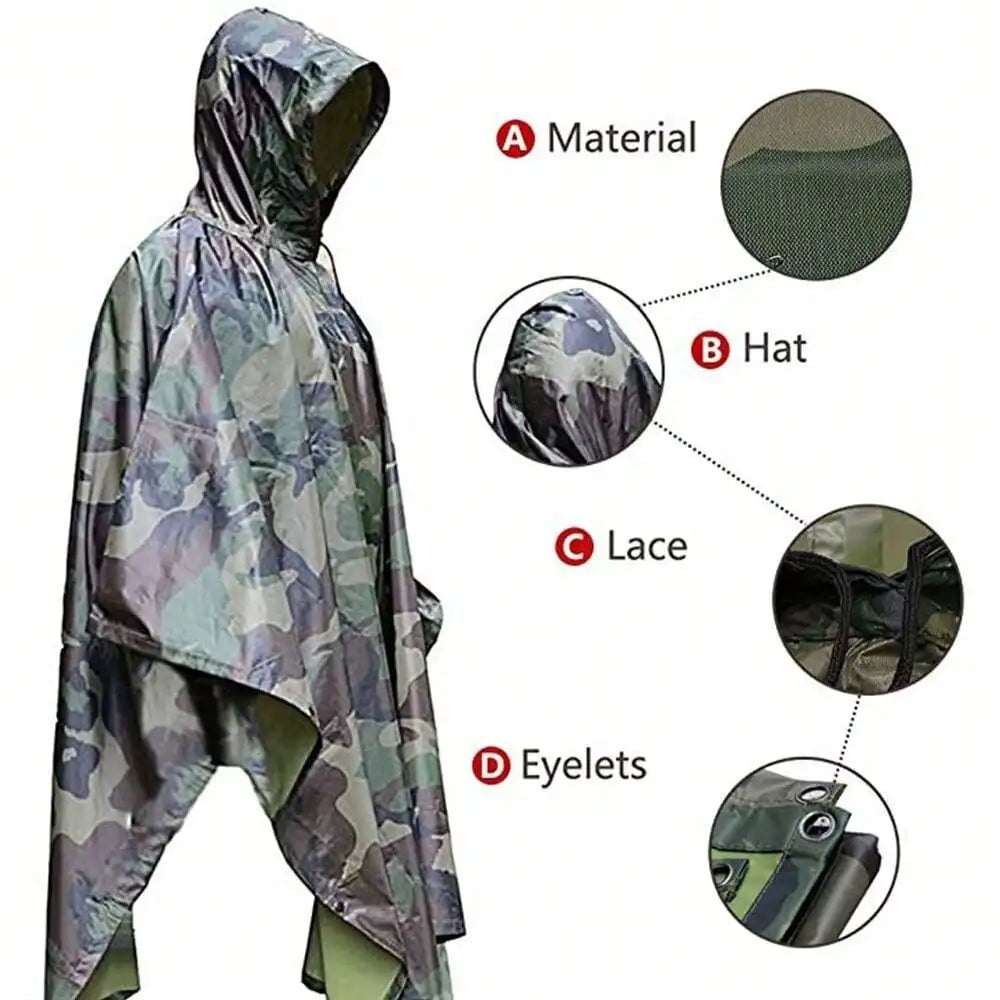 STONESKY New US Woodland Ripstop Wet Weather Camo Raincoat Poncho For Camping Hiking