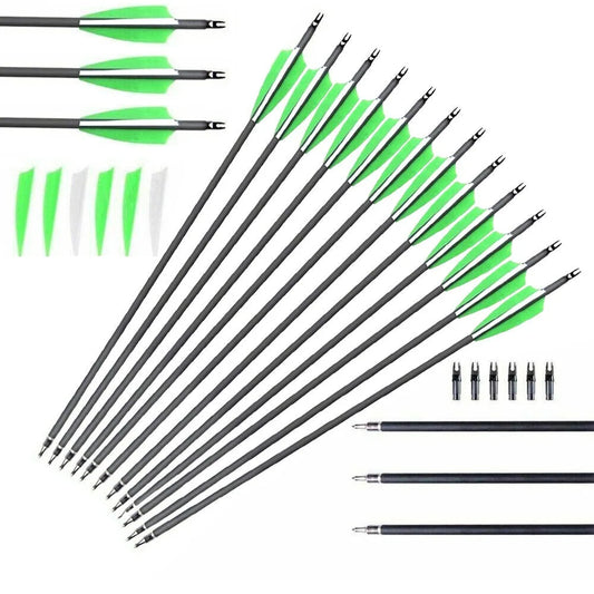 STONESKY Drop Shipping 12Pcs 30" Archery Carbon Arrows Hunting Target spine 500 OD 7.8mm - Recurve Bows For Compound Bow Hunting