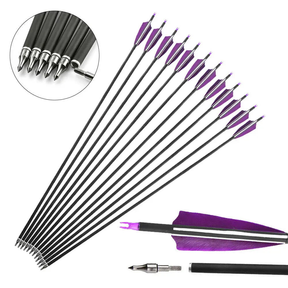 STONESKY 12Pcs 30" Carbon Arrows Archery Hunting Turkey Feather For Compound/Recurve Bow hunting bow