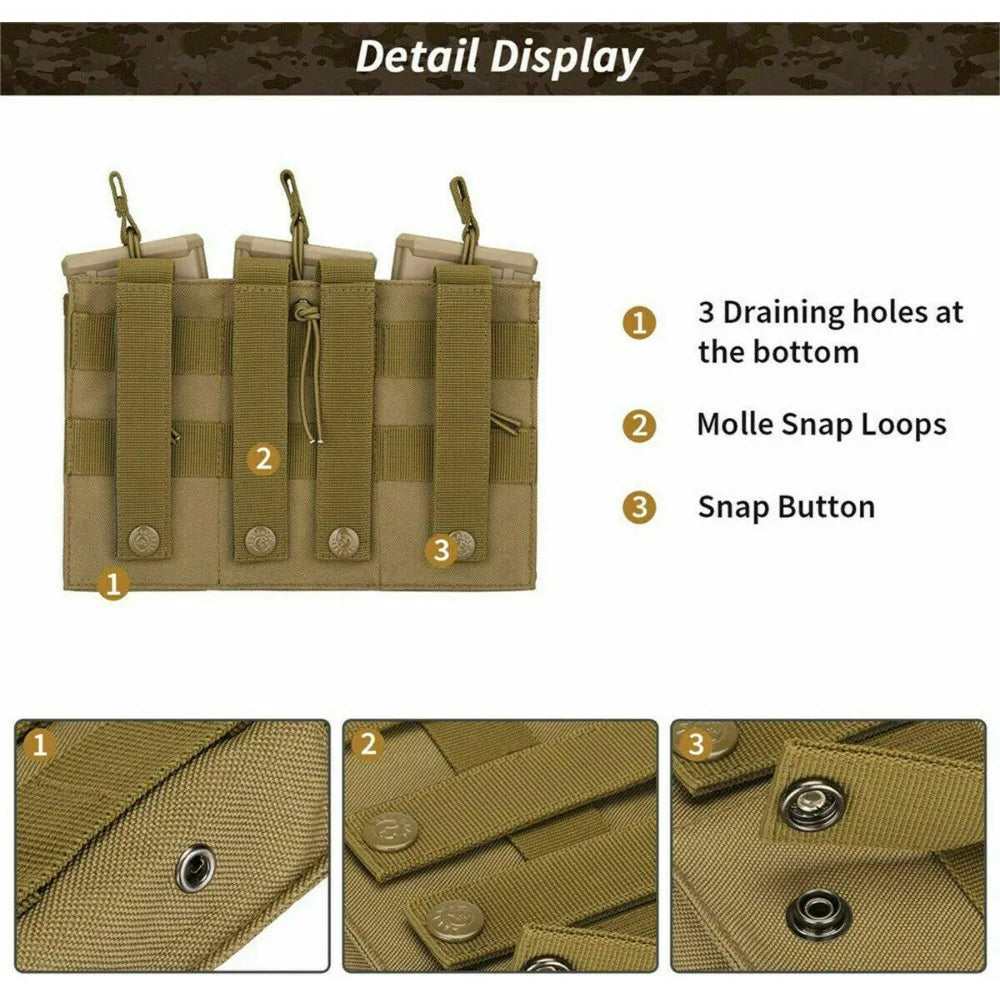 STONESKY Tactical Molle Open Top Triple Magazine Pouch Nylon 5.56 .223 Rifle Mag Holder Nylon Pouch