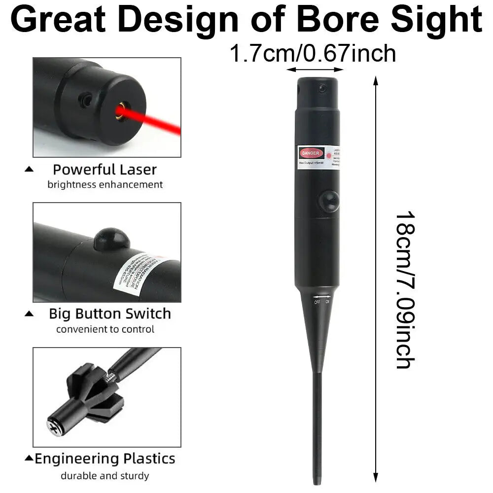 STONESKY US Red Laser Bore Sight Collimator .17 to .78 Sighter For Rifle w/30 Adapters Easy To Use