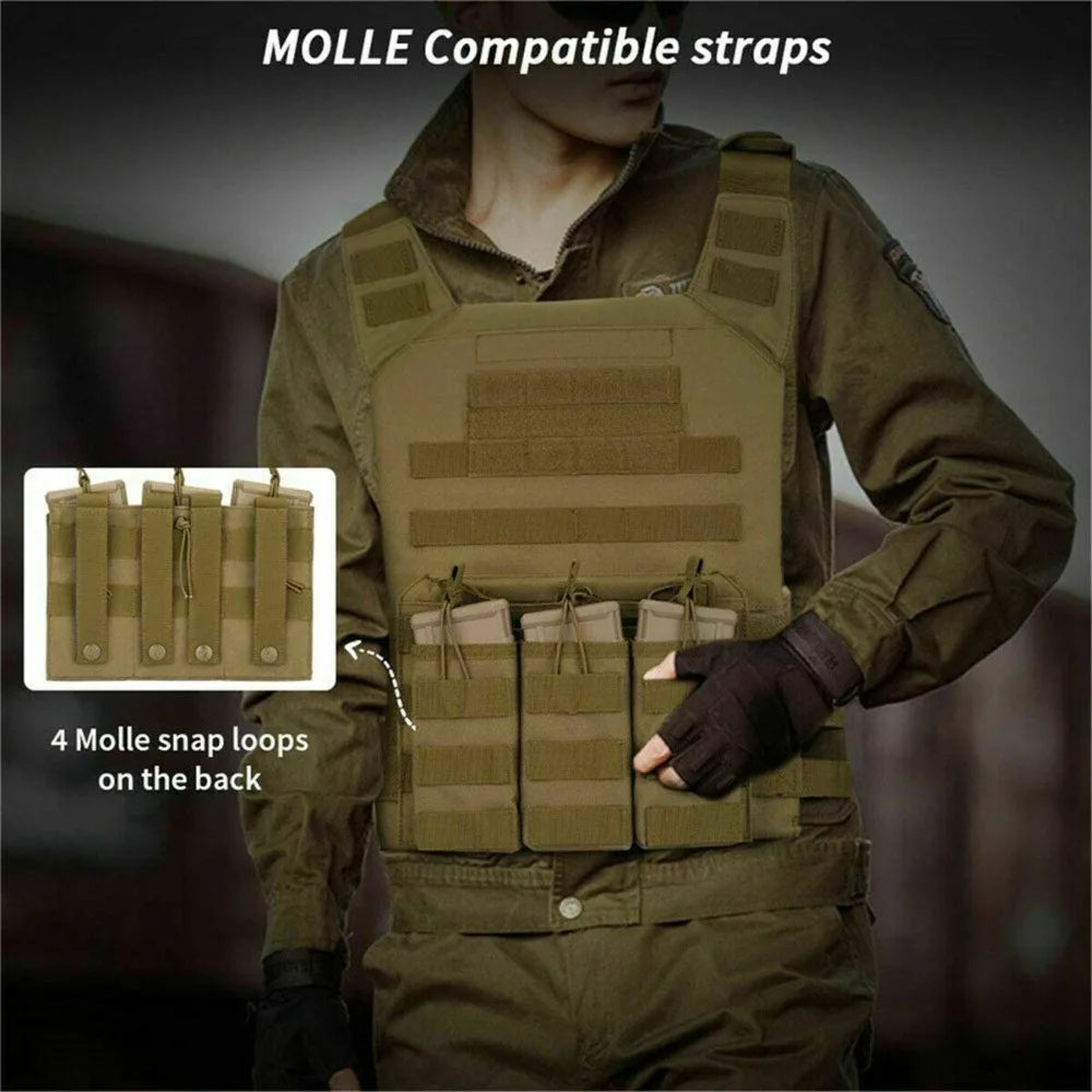 STONESKY Tactical Molle Open Top Triple Magazine Pouch Nylon 5.56 .223 Rifle Mag Holder Nylon Pouch