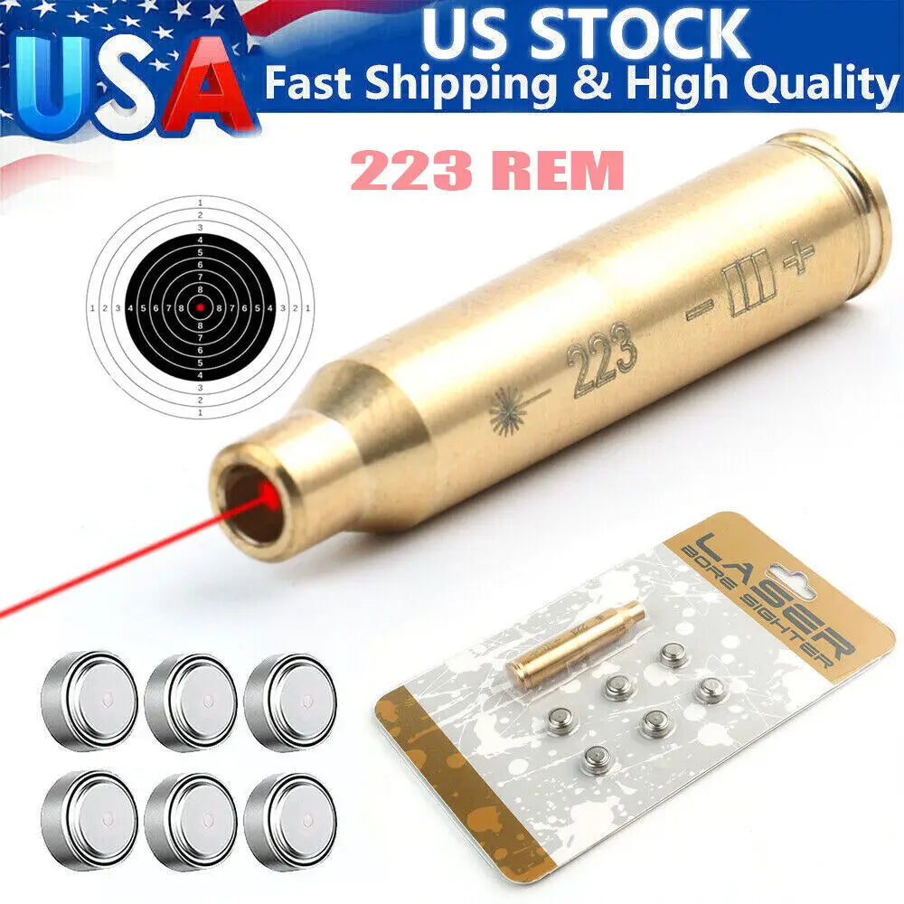 STONESKY Hunting Bore Sighter Sight 223Rem 5.56 Cartridge Red Laser  W/ LR41 Batteries