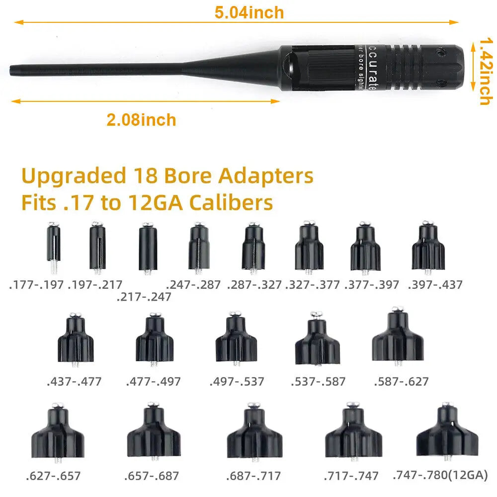 STONESKY Green Laser Bore Sight Boresighter Kit for .17 to 12GA Gun with 18 Adapters