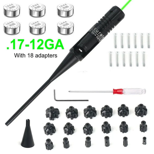 STONESKY Green Laser Bore Sight Boresighter Kit for .17 to 12GA Gun with 18 Adapters