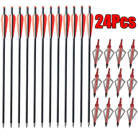 STONESKY 12Pcs 20-inch Carbon Crossbow Bolts Archery Hunting + 12Pcs 100 Garin Arrowhead Broadheads