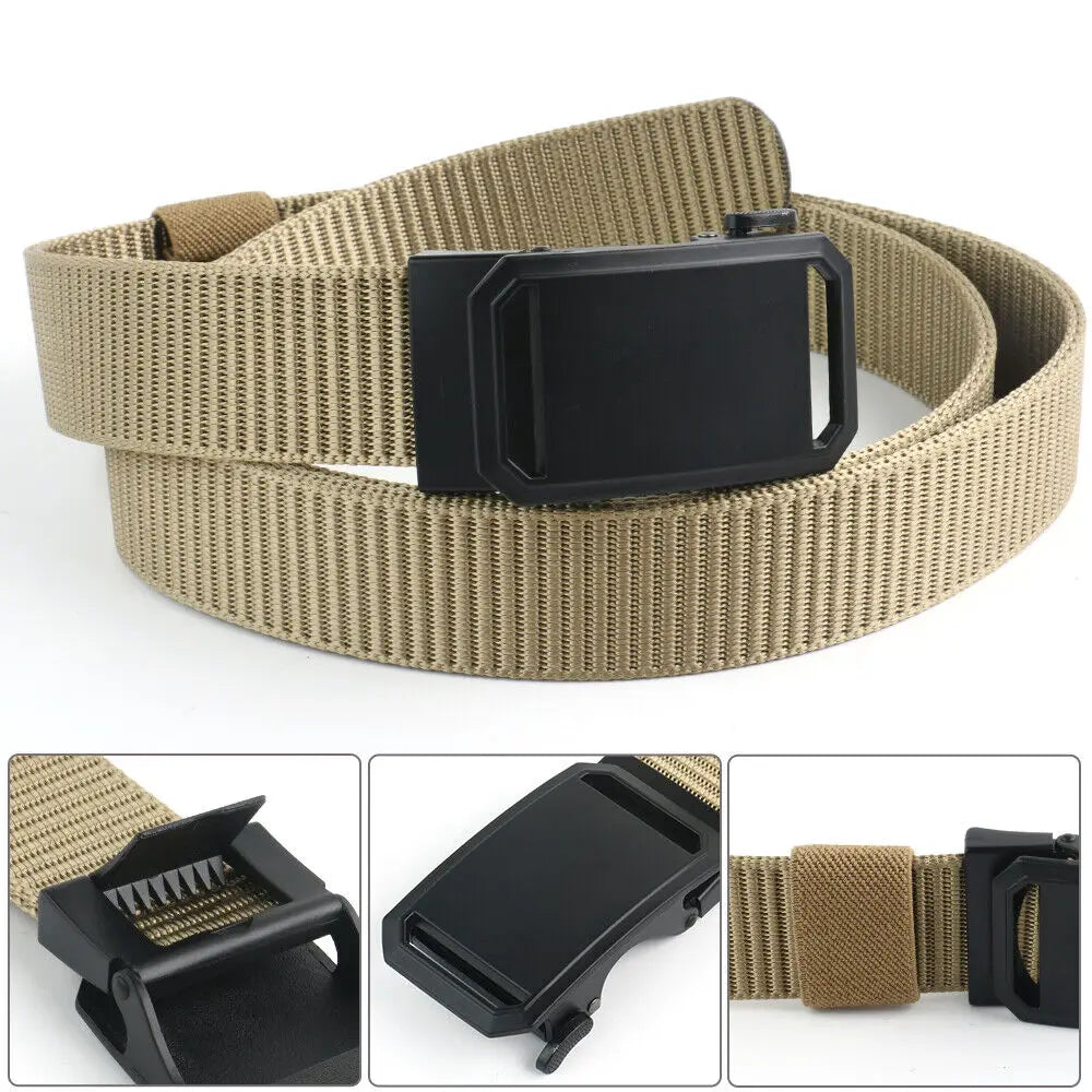 STONESKY Nylon Ratchet Belt for Men Belt Alloy Automatic Buckle Adjustable Belt Quick Release Brown