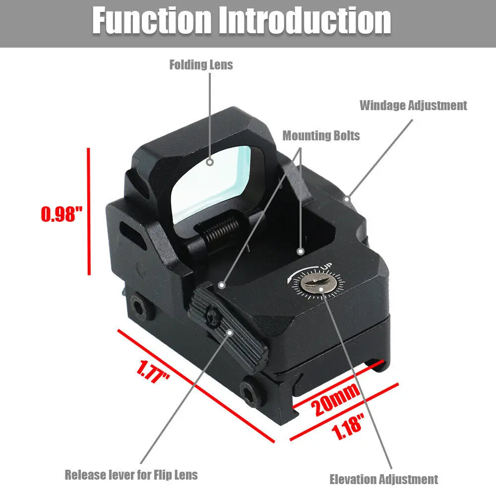 STONESKY Folding Flip Up Red Dot Sight Holographic Reflex Sight RMR w/ mount Airsoft For Glock