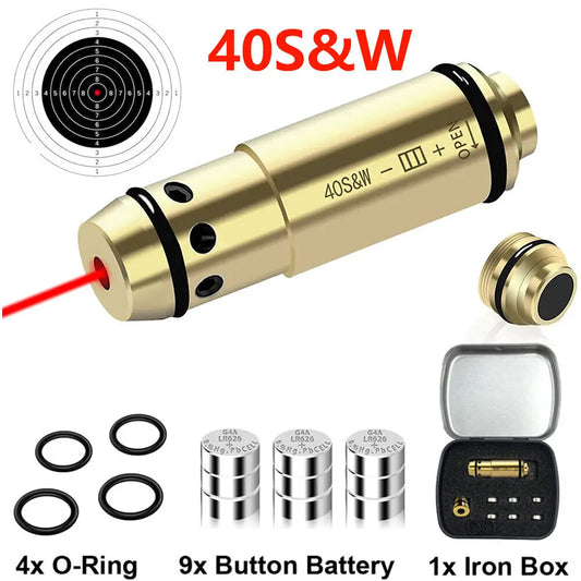 STONESKY 40S&W Red Laser Bore Sight Cartridge Shooting Training Boresighter & 9 Battery for Riflescopes