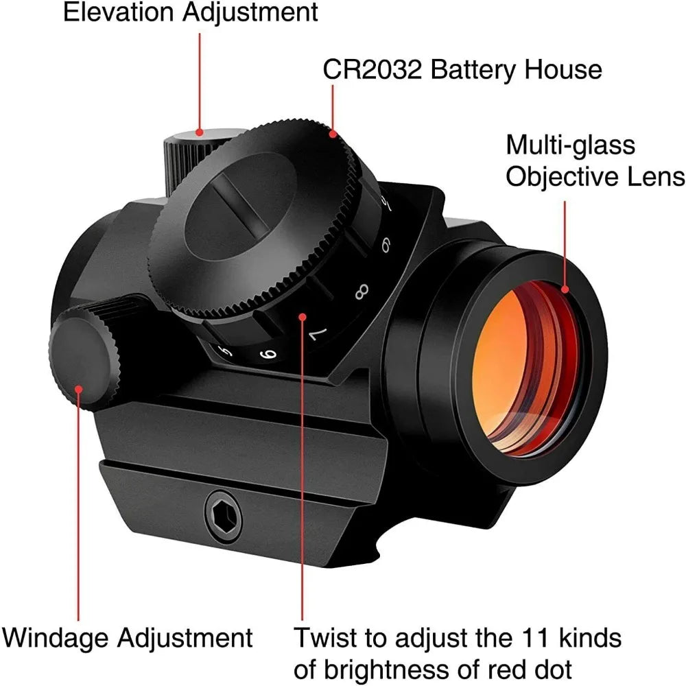 STONESKY Professional Mini Riflescope 2MOA Red Dot Sight with 1 inch Riser Mount for Precise Shooting