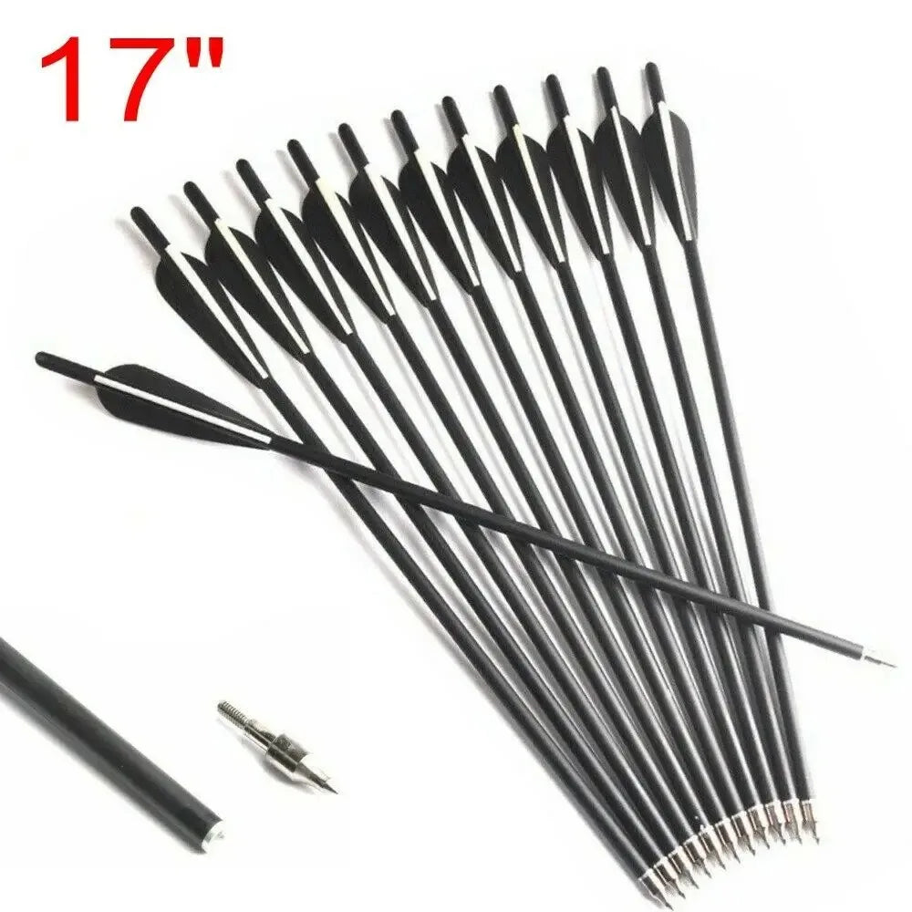 STONESKY Drop Ship 12Pcs 17" Mixed Carbon Crossbow Bolts Archery Arrows OD8.8mm W/Replaceable Tips For Hunting