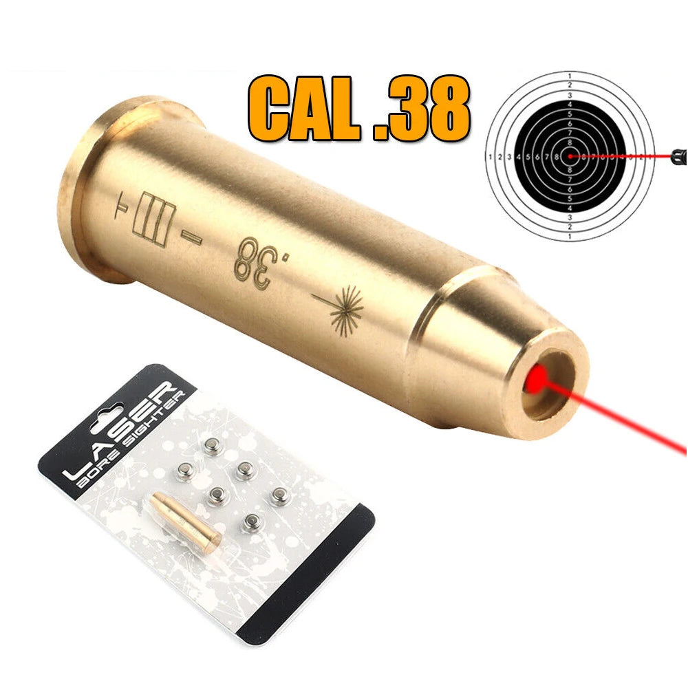 STONESKY CAL 38 Red Laser Bore Sight Boresight Shooting Training Brass Cartridge 6pcs Batteries